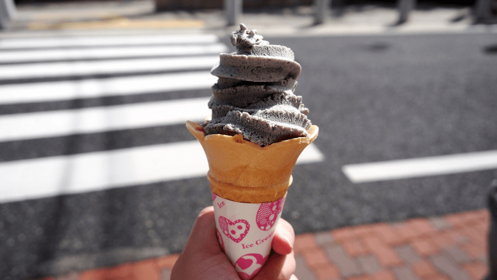 Black Sesame and Yuzu Swirl dessert