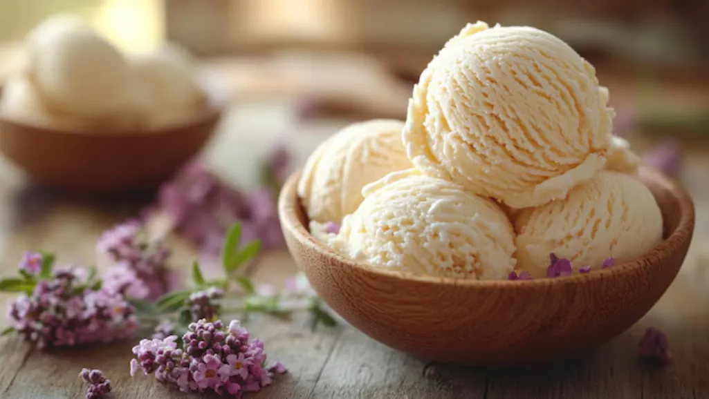 Creamy vanilla ice cream in a bowl Creamy vanilla ice cream in a bowl