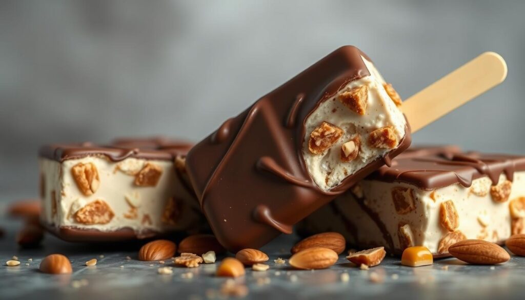Generate an image of Haagen-Dazs Mini Coffee Almond Toffee Crunch ice cream bars