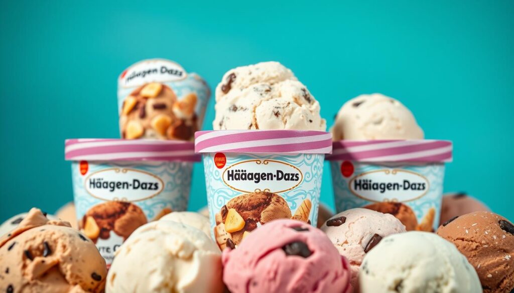 Generate an image of Häagen-Dazs ice cream pints with various flavors.