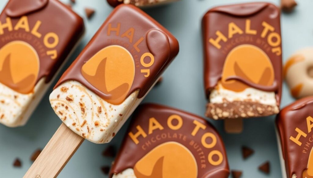 Generate an image of Halo Top Peanut Butter Chocolate ice cream bars