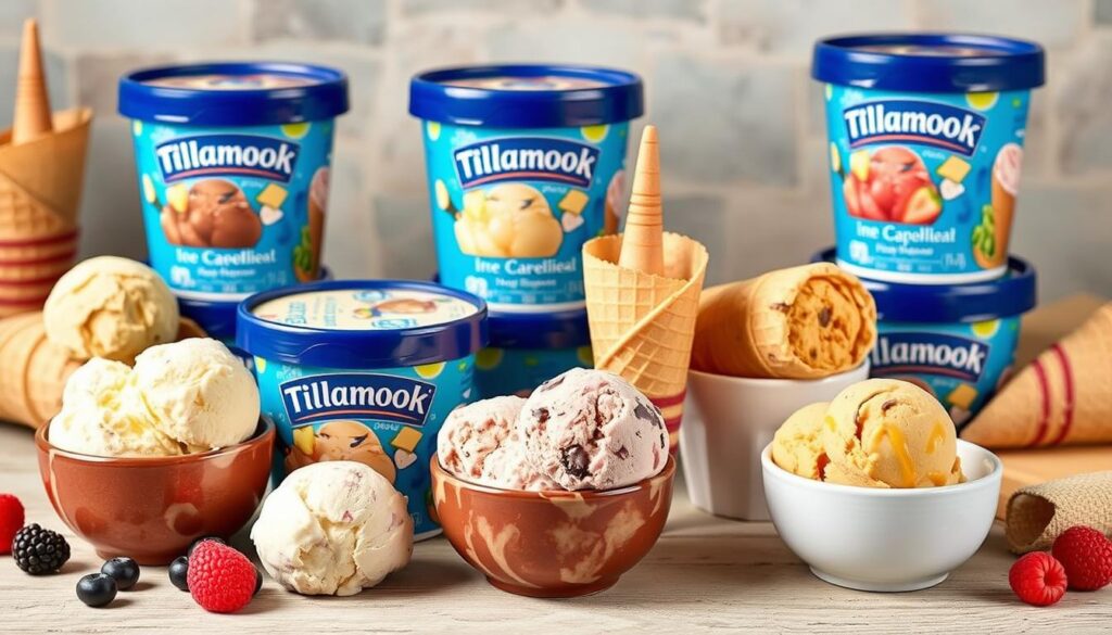 Generate an image of Tillamook ice cream flavors