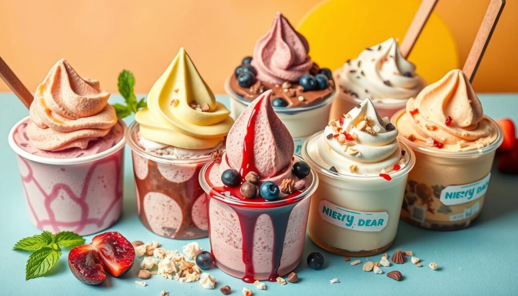 Generate an image of a variety of non-dairy ice cream options