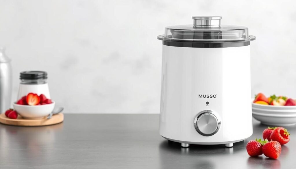 Generate an image of the Musso Pola5030 Dessert Maker, highlighting its large capacity and sleek design.