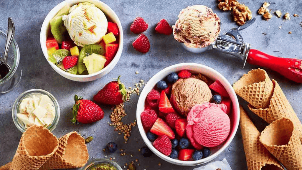 creamy fresh ice cream with desserts