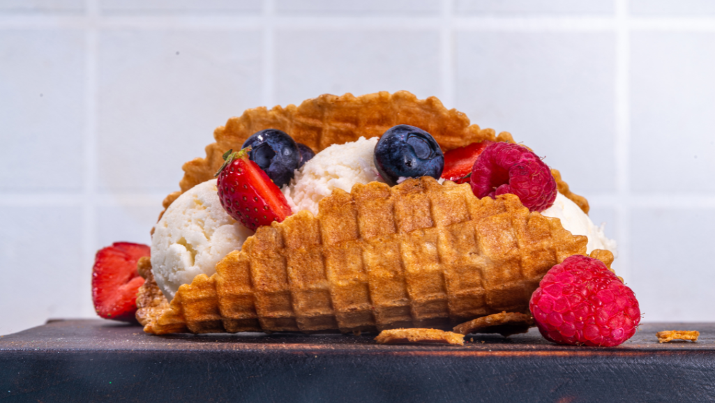 handmade ice cream in vintage ice cream churn machine