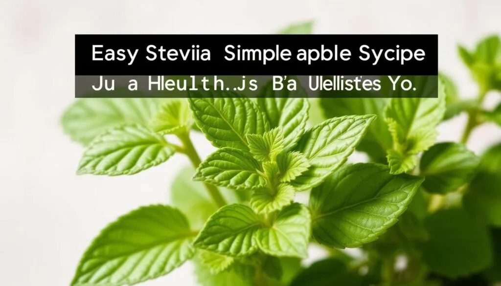 A close-up of stevia leaves and plant, against a light, natural background. The leaves are vibrant green, with their characteristic serrated edges and delicate veining. The plant is shown in a botanical, almost scientific illustration style, with careful attention to detail and lighting that highlights the plant's structure and texture. The background is soft and blurred, creating a sense of focus on the stevia plant. The lighting is soft and diffused, providing a natural, inviting atmosphere. The image conveys the purity and healthfulness of stevia as a natural sweetener, suitable for use in the "Easy Stevia Simple Syrup Recipe for a Healthier You" article. A close-up of stevia leaves and plant, against a light, natural background. The leaves are vibrant green, with their characteristic serrated edges and delicate veining. The plant is shown in a botanical, almost scientific illustration style, with careful attention to detail and lighting that highlights the plant's structure and texture. The background is soft and blurred, creating a sense of focus on the stevia plant. The lighting is soft and diffused, providing a natural, inviting atmosphere. The image conveys the purity and healthfulness of stevia as a natural sweetener, suitable for use in the "Easy Stevia Simple Syrup Recipe for a Healthier You" article.