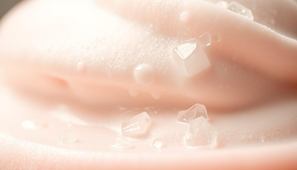 A delightfully smooth and creamy frozen treat, a refreshing no-sugar sherbet glistening under soft, diffused lighting. Delicate ice crystals suspended in a luscious, silky-smooth base, with a gently whipped, airy texture that melts effortlessly on the tongue. Captured from a low, intimate angle to highlight the alluring, almost ethereal creaminess, the sherbet's vibrant pastel hues complemented by muted, earthy tones in the background. An inviting, sumptuous scene that evokes the cooling relief of a hot summer day.