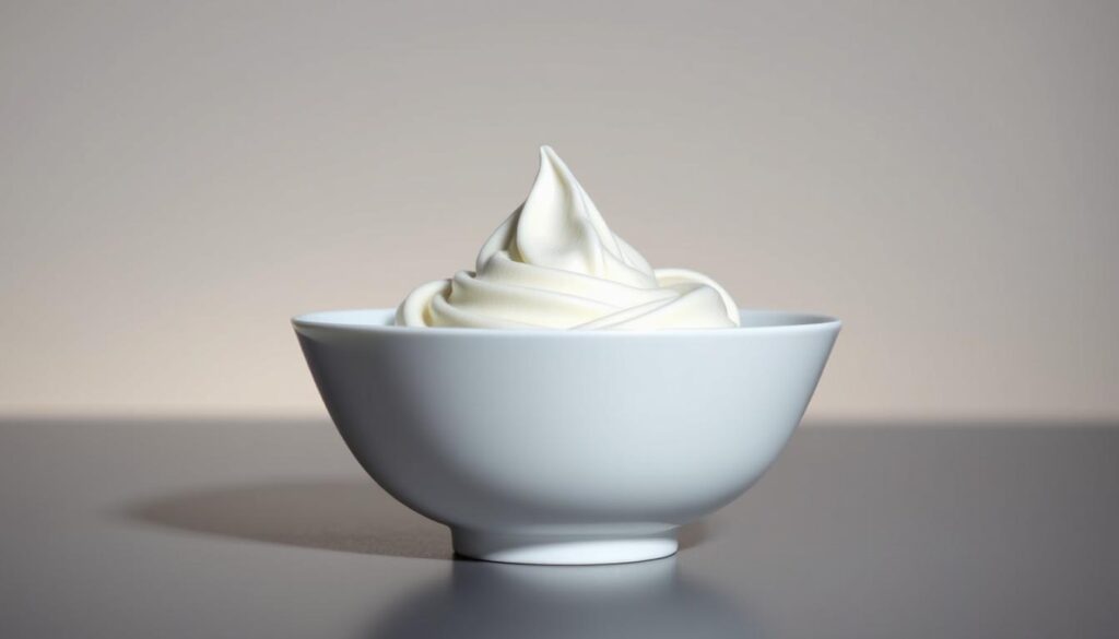 A sleek, modern dessert bowl takes center stage, filled with a luscious, creamy ice cream-like treat. The surface has a smooth, glossy sheen, hinting at the indulgent texture within. Elegant lines and a minimalist design give the Ninja Creami a striking, high-tech aesthetic. Soft, indirect lighting casts a warm glow, creating depth and dimension. The background is a clean, uncluttered space, allowing the dessert to be the sole focus. The overall impression is one of sophisticated simplicity, a healthful indulgence that elevates the concept of "ice cream" to a new level of culinary artistry.