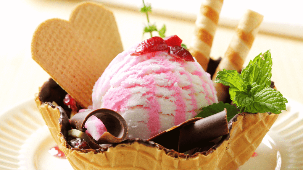 A close-up, macro shot of a rich, creamy ice cream texture, with a soft, velvety mouthfeel. The surface is dotted with tiny air pockets and swirls, creating a delicate, cloud-like appearance. The lighting is soft and diffused, casting a warm, inviting glow that highlights the subtle variations in color and sheen. The depth of field is shallow, allowing the textural details to be the primary focus, while the background is gently blurred, creating a sense of depth and drawing the viewer's attention to the luscious, indulgent nature of the ice cream. Dash Mini Ice Cream Maker Performance and Recipe Review