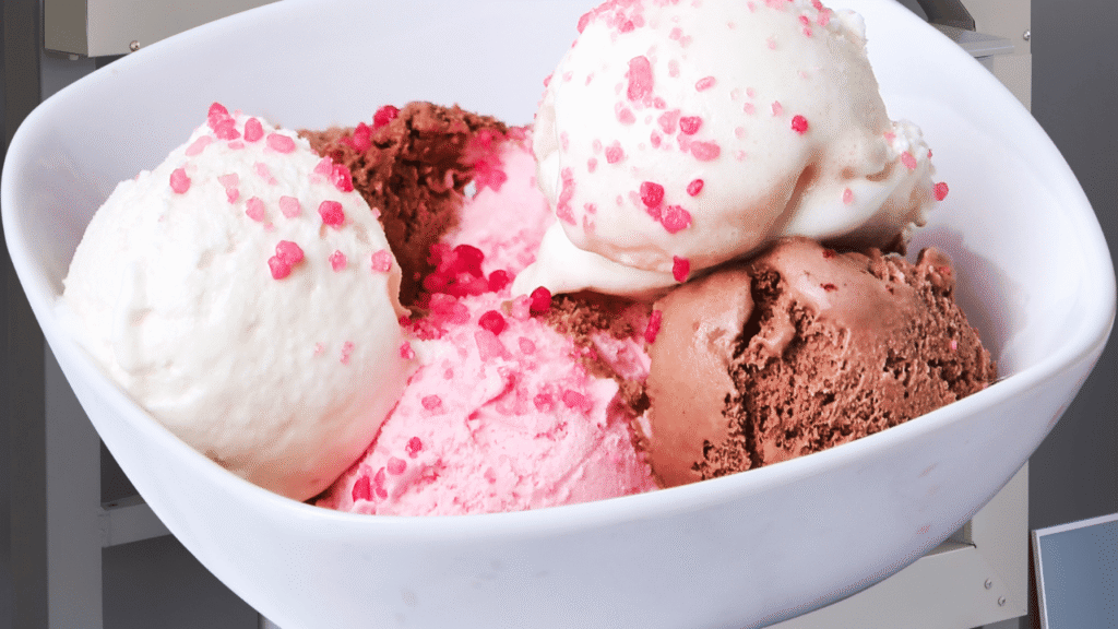 A brightly lit kitchen counter with a glass bowl filled with creamy soy milk, surrounded by a wooden spoon, a glass measuring cup, and a stainless steel ice cream maker. In the foreground, fresh soy beans and a sieve for straining the milk. In the background, a soft-focus arrangement of ice cream scoops, a spatula, and a stack of bowls. The scene conveys a sense of homemade, natural, and healthy food preparation, with a warm, inviting atmosphere. How to Make Soy Milk Ice Cream: Step-by-Step Guide