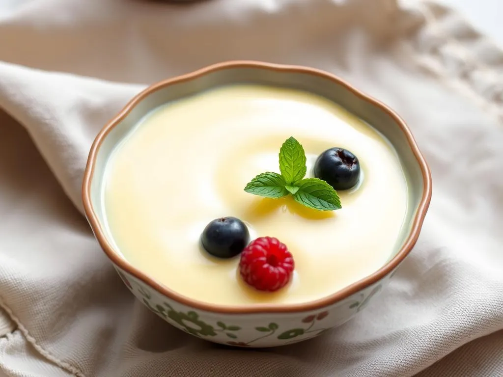 Vegan custard made with coconut milk and agar-agar in a decorative bowl