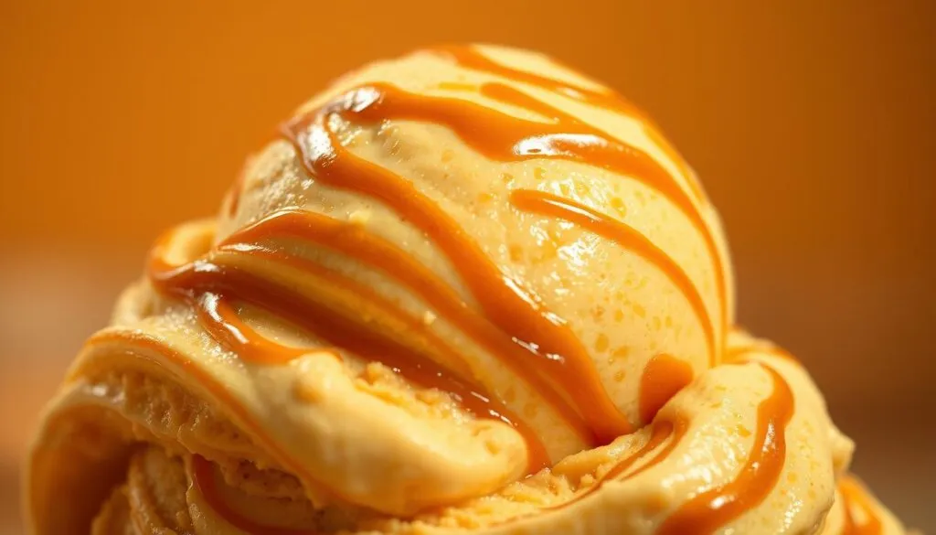 A decadent scoop of caramel-swirled ice cream, glistening under warm lighting. The creamy, golden-hued base is studded with luscious caramel ribbons, creating a mesmerizing, layered texture. Smooth and silky, with a rich, indulgent mouthfeel. Delicate highlights dance across the surface, enhanced by a soft, directional light source, casting gentle shadows that accentuate the luxurious curves and contours. The overall scene exudes a sense of sophisticated, artisanal craftsmanship, inviting the viewer to savor the deep, complex flavors of this sumptuous, caramel-based turtle ice cream. A decadent scoop of caramel-swirled ice cream, glistening under warm lighting. The creamy, golden-hued base is studded with luscious caramel ribbons, creating a mesmerizing, layered texture. Smooth and silky, with a rich, indulgent mouthfeel. Delicate highlights dance across the surface, enhanced by a soft, directional light source, casting gentle shadows that accentuate the luxurious curves and contours. The overall scene exudes a sense of sophisticated, artisanal craftsmanship, inviting the viewer to savor the deep, complex flavors of this sumptuous, caramel-based turtle ice cream.