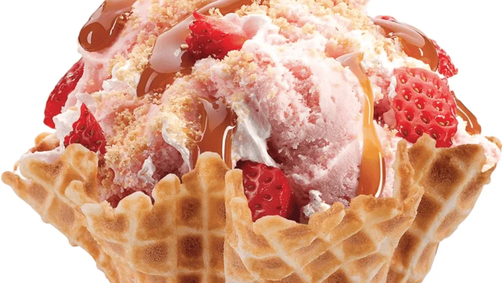 A shiny, stainless steel Cuisinart ice cream maker sits on a clean, white kitchen counter, bathed in warm, natural light streaming through a nearby window. The machine's sleek, curved design is the focal point, its silver body gleaming and its control panel clearly visible. In the foreground, a vibrant red strawberry lies halved, its juicy flesh exposed, hinting at the delicious treat about to be churned. The background is softly blurred, emphasizing the ice cream maker as the star of the scene. The overall mood is one of simplicity, practicality, and the anticipation of homemade, creamy strawberry ice cream. Cuisinart Strawberry Ice Cream Recipe