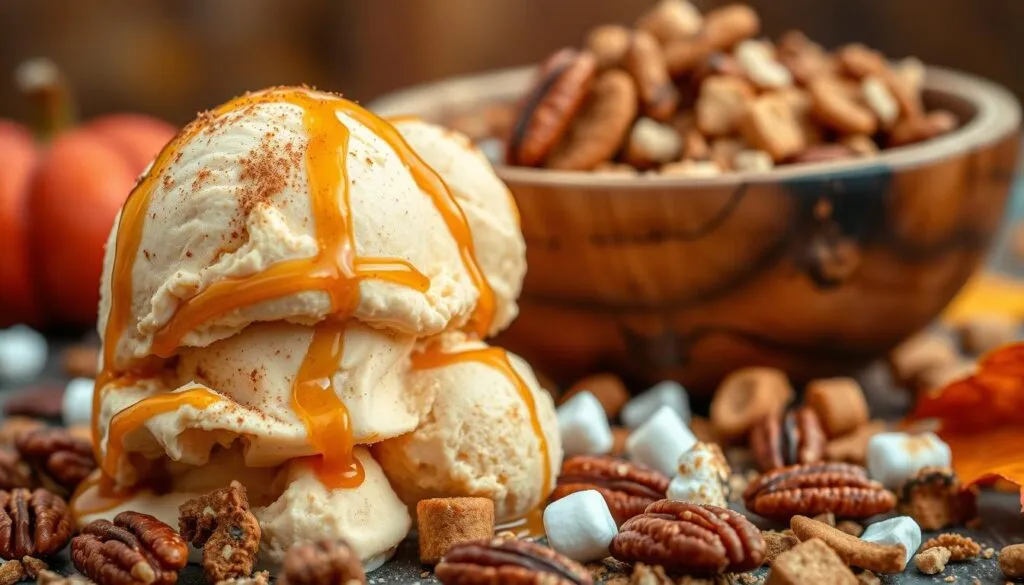 A close-up of a handful of freshly shelled pecans, their warm brown hues gleaming under the soft, diffused lighting. Drizzled over the nuts, a decadent pool of golden caramel sauce, its glossy surface reflecting the light and casting a glow. The texture of the pecans, their crunchy exterior giving way to a rich, buttery interior, is contrasted by the smooth, velvety caramel. The overall composition evokes a sense of indulgence and the flavors of a classic "turtle" dessert, where the nutty pecans are the perfect foil for the sweet, sticky caramel. A close-up of a handful of freshly shelled pecans, their warm brown hues gleaming under the soft, diffused lighting. Drizzled over the nuts, a decadent pool of golden caramel sauce, its glossy surface reflecting the light and casting a glow. The texture of the pecans, their crunchy exterior giving way to a rich, buttery interior, is contrasted by the smooth, velvety caramel. The overall composition evokes a sense of indulgence and the flavors of a classic "turtle" dessert, where the nutty pecans are the perfect foil for the sweet, sticky caramel.