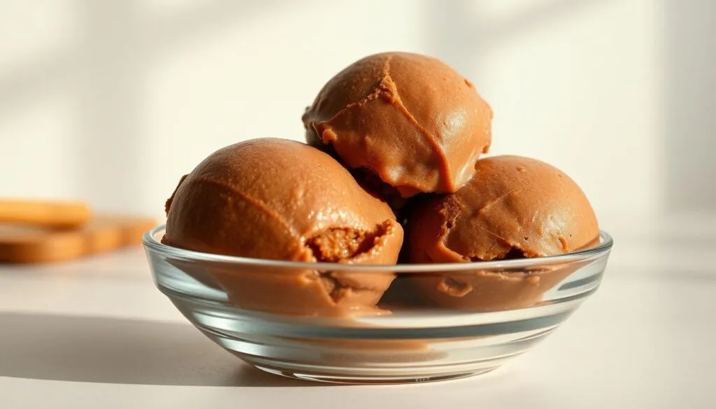 A crisp, close-up view of three scoops of rich, creamy homemade dark corn syrup ice cream, arranged artfully in a clear glass dish. The scoops have a smooth, glossy texture and a deep, caramelized color. The lighting is soft and flattering, casting gentle shadows that highlight the ice cream's luscious curves. In the background, a pastel-toned, minimalist tabletop sets the stage, creating a clean, elegant composition. The overall mood is one of refined indulgence, inviting the viewer to imagine the delightful flavor and texture of this decadent treat. A crisp, close-up view of three scoops of rich, creamy homemade dark corn syrup ice cream, arranged artfully in a clear glass dish. The scoops have a smooth, glossy texture and a deep, caramelized color. The lighting is soft and flattering, casting gentle shadows that highlight the ice cream's luscious curves. In the background, a pastel-toned, minimalist tabletop sets the stage, creating a clean, elegant composition. The overall mood is one of refined indulgence, inviting the viewer to imagine the delightful flavor and texture of this decadent treat.