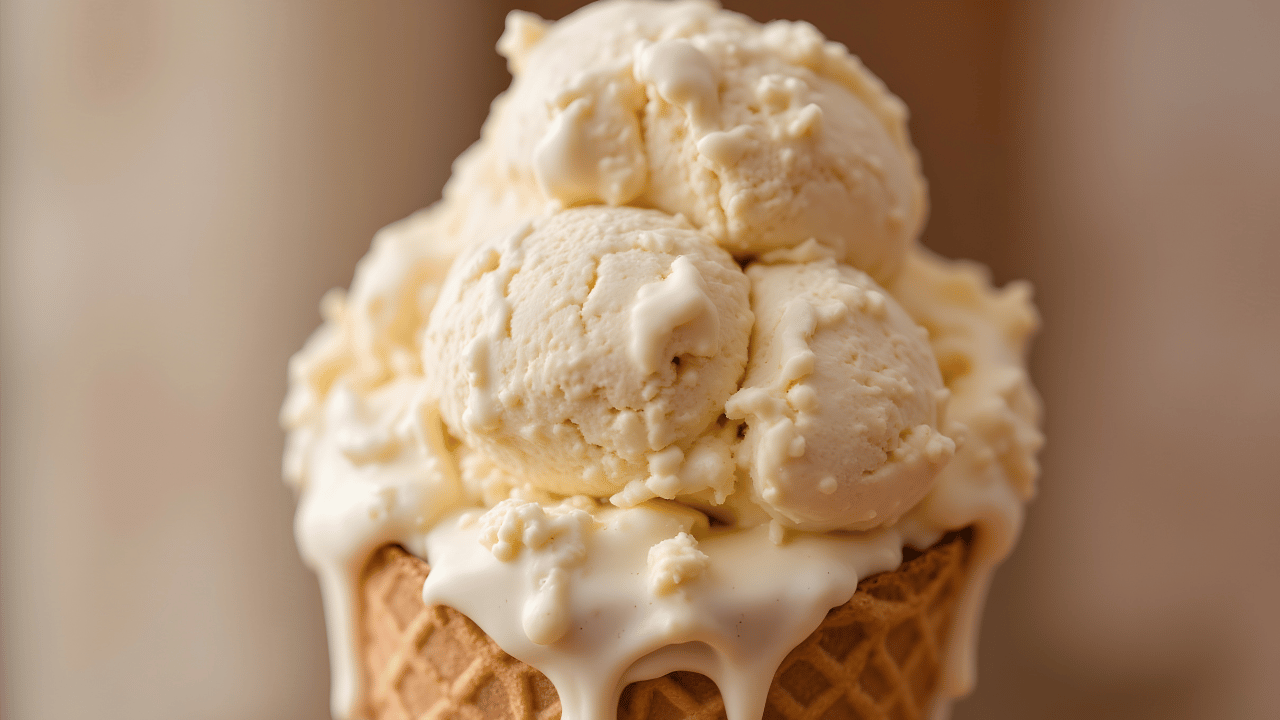 A crisp, clean, well-lit kitchen counter, bathed in soft natural light. On the counter, a glass bowl filled with a smooth, creamy, light-colored keto ice cream mixture, ready to be churned. Beside it, a metal ice cream maker, its sleek silver exterior gleaming. In the foreground, a stainless steel spoon dips into the bowl, inviting the viewer to taste the decadent, sugar-free treat. The scene exudes a sense of effortless culinary mastery and healthy indulgence, capturing the essence of the "Keto Ice Cream Without Erythritol: Step-by-Step How-To" section.